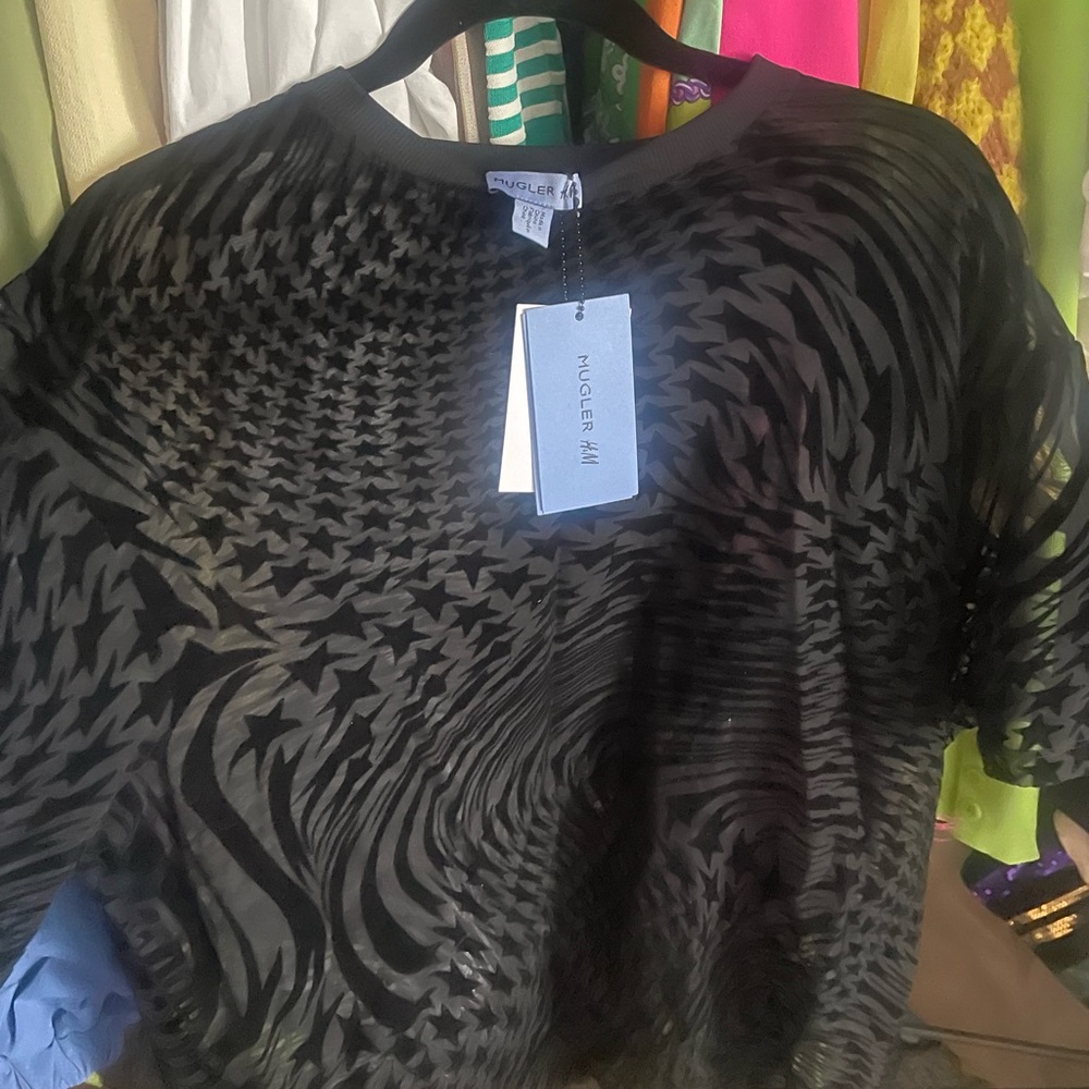 MuglerXH&M collab black mesh top , Unisex